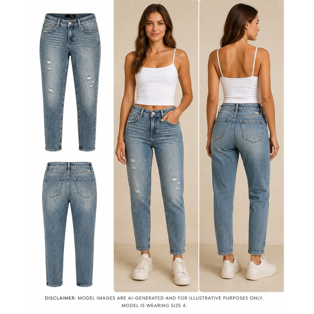 1822 Denim Women Medium Wash Distressed High‎ Waisted Mom Jeans Size 4